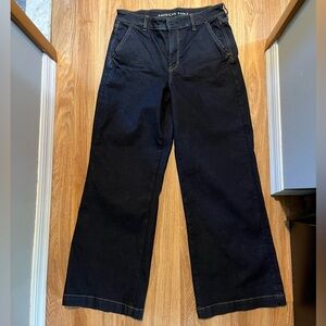 Dark wash wide leg mid rise jeans